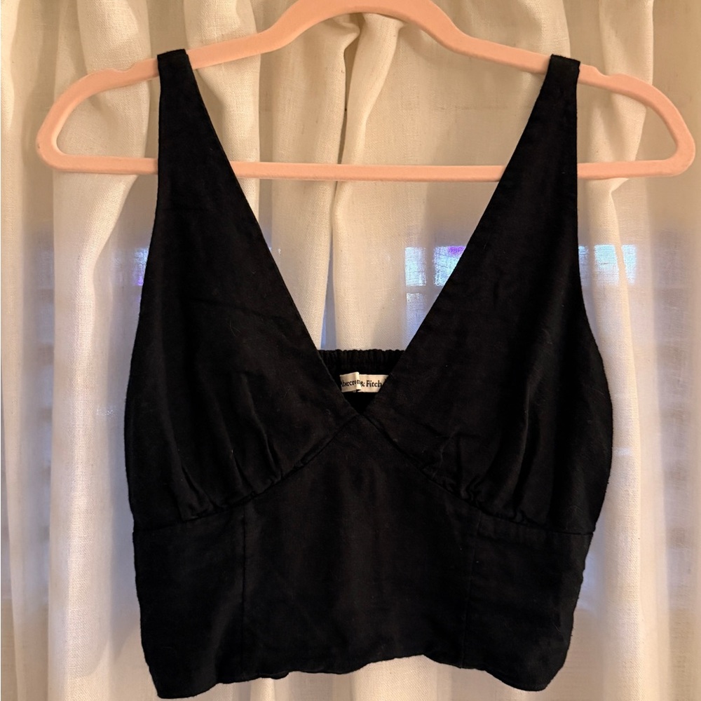 Abercrombie & Fitch Black Linen V-Neck Top
